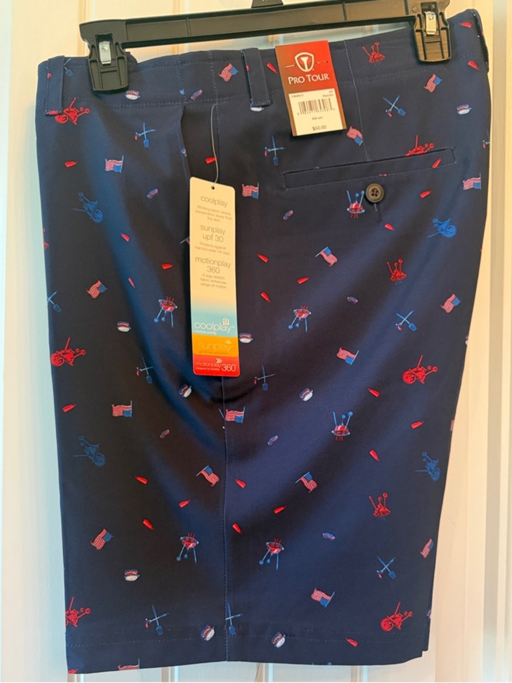 Men's Navy Printed Flat Front Golf Shorts